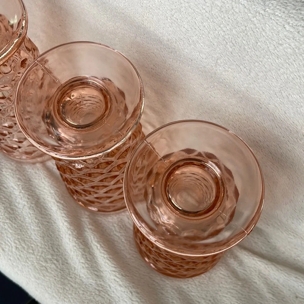 Vtg 4 Indiana Whitehall Peach Pink Ice Tea  Cooler Drinking Glasses Cubist - Picture 8 of 14